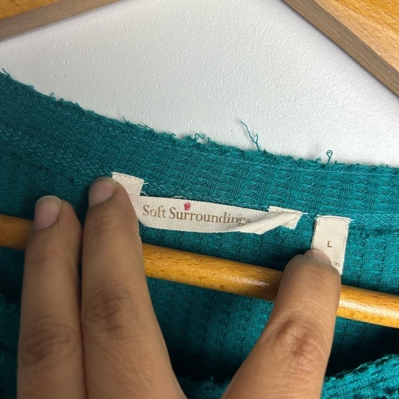 Soft SurroundingsBlueTeal Boho retro Thermal waffle knit Long Sleeve tunic top L - Picture 8 of 12
